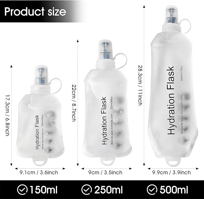 GYGYL Soft Flask, TPU Collapsible Soft Water Bottle for Hydration Pack, Running Vest, Leak-Proof Folding Water Bottle for Hiking Cycling Climbing Jogging-150ml White, 2pcs