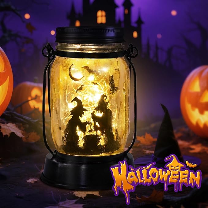 Halloween Decorations Halloween Decor Witch Solar Lanterns Witch Decorations Outdoor Lights Solar Garden for Yard, Patio,Backyard,Porch Torches Light