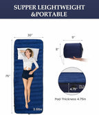 Inflatable Sleeping Pad for Camping, Extra-Thick 4.75 Inch Air Mattress with Soft Cotton Top, Machine Washable, Family Lightweight 4-Season Pad for Camping, Traveling & Hiking, Blue