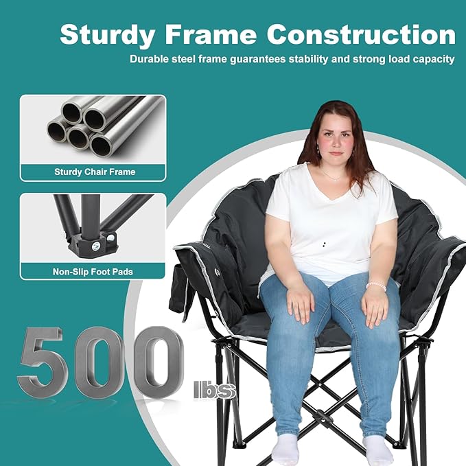 Slsy Heated Camping Chair Oversized, Outdoor Portable Heated Folding Chair, Heavy Duty 500 lbs Support, Padded Seat for Outdoor Sports, Camping, Patio, and Picnics