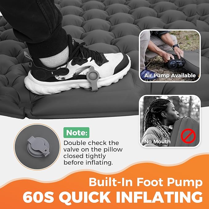 KingCamp Sleeping Pad for Camping, Ultralight Connectable Inflatable Sleeping Pad Camping Mattress with 6.3" Built-in Pillow & Foot Pump for Backpacking Hiking Tent Cot