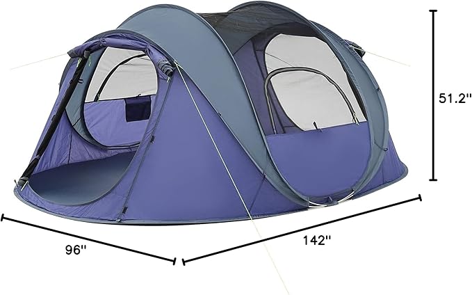 4/6 Person Easy Pop Up Tent, Waterproof, Automatic Setup,2 Doors-Instant Family Tents for Camping, Hiking & Traveling