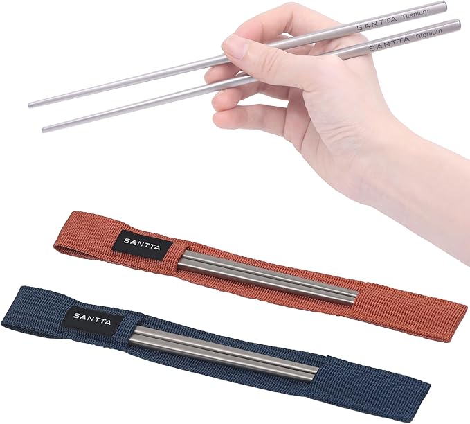 SANTTA Titanium Chopsticks with Compact Carrying Case - Reusable Travel Chopsticks- Lightweight Cutlery for Camping | 2 Pairs