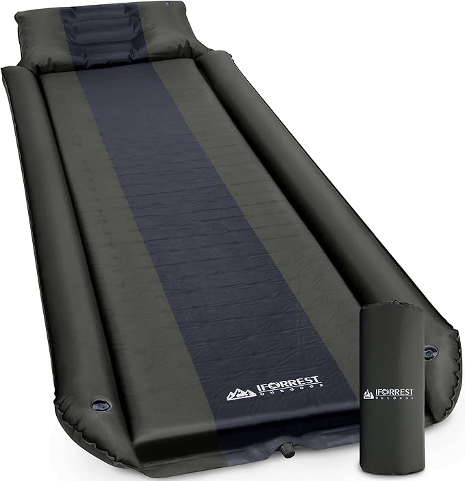 IFORREST Camping Pad with Armrest & Pillow - Self-InflatingAir Mattress, Rollover Protection, Ultra-Comfortable Mat, Lightweight for Tent, Cot, Backpacking(L/XL)