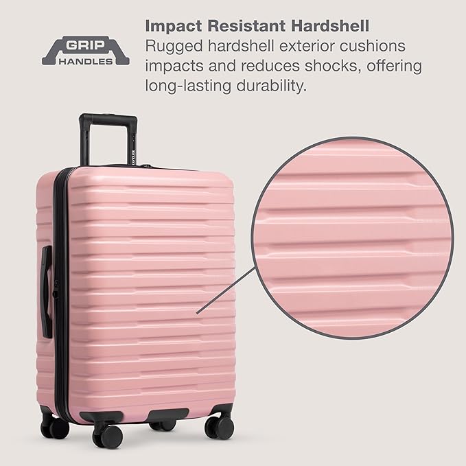 U.S. Traveler Boren Expandable Hardside Rugged Travel Luggage with 8 Spinner Wheels, Rose Pink, 2-Piece Set