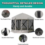 Pop Up Screen Tent, 12'x12' Windproof & UV Protection Sun Shelter, Portable Instant Setup, 6-Sided Screen Tent for Picnic, Camping, Backyard, Outdoor (Grey)