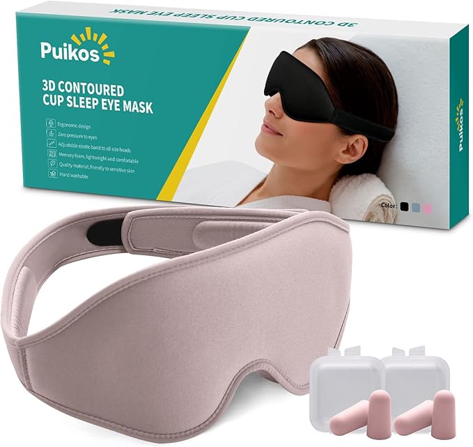 Puikos Eye Mask Sleeping Mask for Women Men Eye Covers for Sleeping Comfortable Adjustable Contoured Blackout Weighted Eyelash Extension Protector Sleep Mask Side Sleeper for Travel Yoga Nap (Pink)