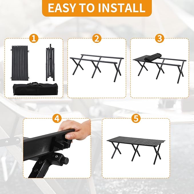 BOOSDEN Aluminum Folding Camping Table, Portable Foldable Picnic Table, Outdoor Lightweight Roll-up Camping Table, Collapsible Camp Table for Beach,Party, Patio, BBQ, Travel, Backyard