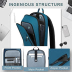 hk Backpack for Men Business Slim Backpack with USB Charger Computer Lightweight Anti-theft Travel (Dark Blue, 15.6 Inch)