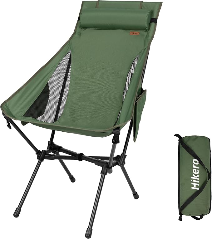 Portable High Back Camping Chair, Support Heavy Duty 440 lbs, Lightweight Folding Chair with Adjustable Pillow for Hiking, Beach, Backpacking