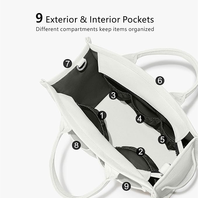 TOPDesign Heavy-Duty Canvas Tote Bag for Women, Adjustable Crossbody/Shoulder Handbag with 9 Pockets, Everything Tote