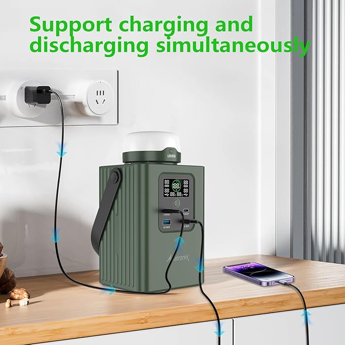 Alpatronix Portable Power Bank Station (93000mAh), 300Wh Power Station, 95W Outdoor Generator with Detachable LED Lights. 100W Fast Charging and LifePO4 Battery for Camping, Traveling and Emergencies.