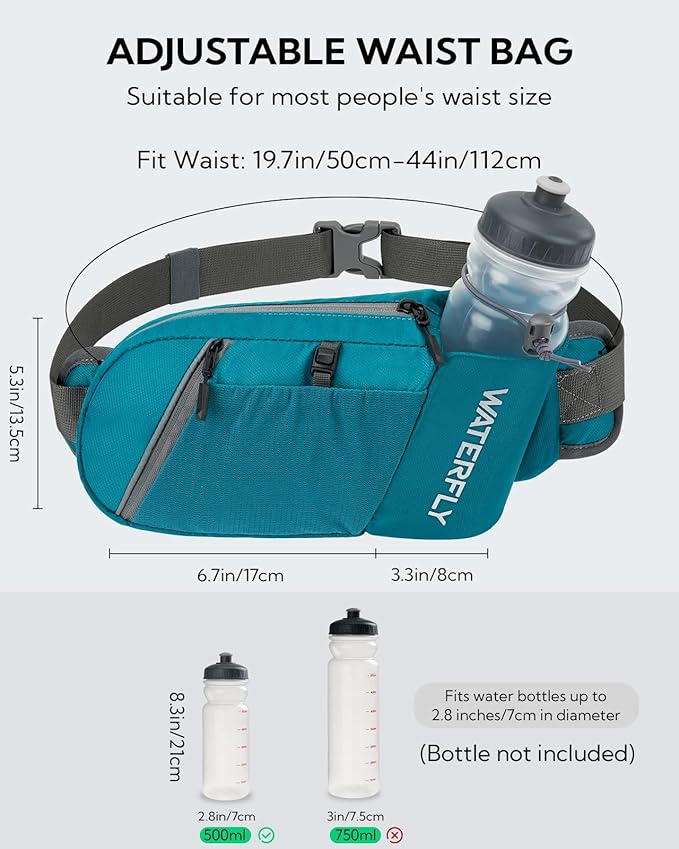 WATERFLY Fanny Pack Waist Bag: Hiking Water Bottle Holder with Strap Waist Pack for Women Men Hydration Hip Packs for Running Walking Traveling-Cyan