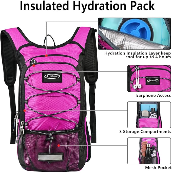 Insulated Hydration Pack Backpack with 3L BPA Free Leak-Proof Water Bladder, Keep Liquids Cool for Up to 5 Hours, Daypack for Hiking, Running, Cycling, Hunting, Climbing