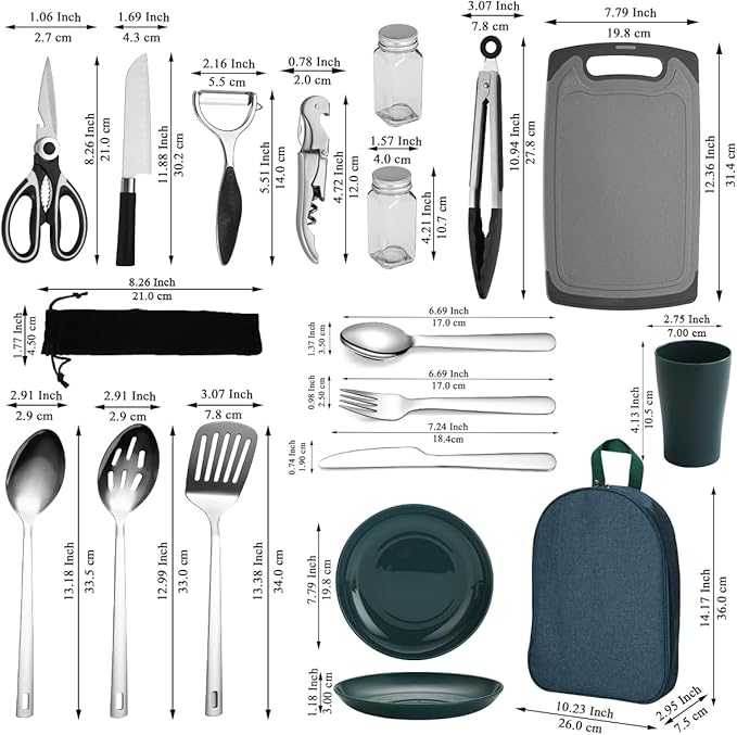 Berglander Camping Essentials, Camping Cooking Utensils Set, Camping Accessories Gear Must Haves, Come with Camping Silverware Sets, Plates and Cups, Great for Outdoor Stove, Picnic, BBQ