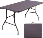 Foldable Table, Plastic 6FT Folding Table, Indoor Outdoor Portable Utility Table with Handle for Party, Camping and Picnic, Brown