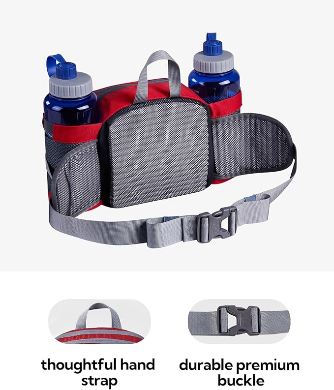 WATERFLY Fanny Pack Waist Bag: Fannie Pack 2 Water Bottle Holders Lumbar Belt Hiking Walking Running Jogging Camping Large Woman Man (Bottle Not Included)