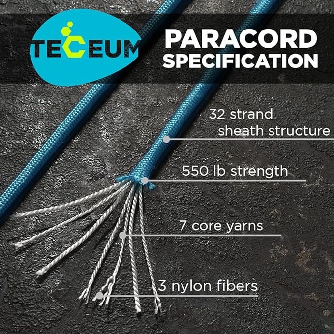 TECEUM 5/32" Paracord Rope 1000 – 1000ft / 200ft / 100ft / 50ft – Tactical Parachute Cord 4mm – 45+ Colors – Nylon String for Survival & Camping Gear – Stripe Cord for Survival – Utility Rope
