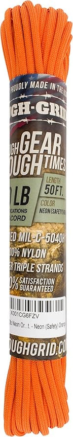TOUGH-GRID 550 Paracord Rope Nylon Parachute Cord, Made in USA Survival Kit, Outdoor Adventures, Camping, Tactical Gear & Emergency Supplies, Military Type III Mil-Spec