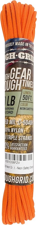 TOUGH-GRID 550 Paracord Rope Nylon Parachute Cord, Made in USA Survival Kit, Outdoor Adventures, Camping, Tactical Gear & Emergency Supplies, Military Type III Mil-Spec