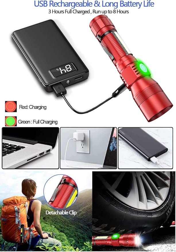 Black Light UV Flashlight Rechargeable, 3in1 Super Bright Tactical Flashlights LED UV Black Light &Redlight, 1500Lumen 7Modes, Zoomable, Waterproof Pocket Flashlight for Pet Stains Detection,Camping