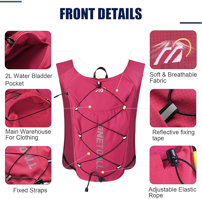 Running Vest for Women & Men, Lightweight 150g Hydration Backpack, 6L Pack for Trail Running, Marathon, Hiking, Cycling, Jogging, Adjustable Fit