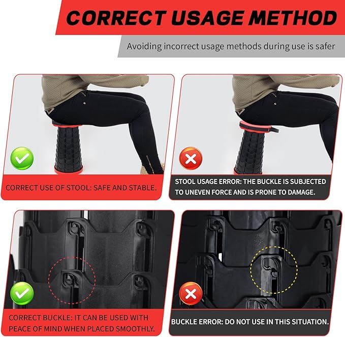 Upgraded Camping Folding Stool with Carrying Straps Lightweight Yet More Sturdy with Load Capacity 450lbs Portable Collapsible Retractable for Camping Fishing Hiking BBQ（Red-Black）