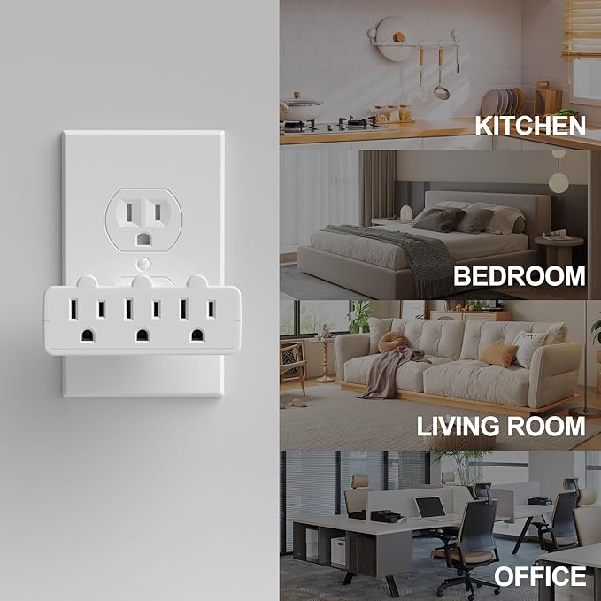 Oviitech 3-Outlet Swivel Wall Adapter,2 Pack Grounded 180 Degree Swivel Wall Tap,Multi-Plug Outlets,White.