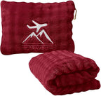Travel Blanket and Pillow-2-in-1, Ultra-Soft&Compact, One-Piece Airplane Blanket with Hand Luggage Belt and Backpack Clip,Travelers Accessories Gifts, 61x43 Inches（Burgundy）