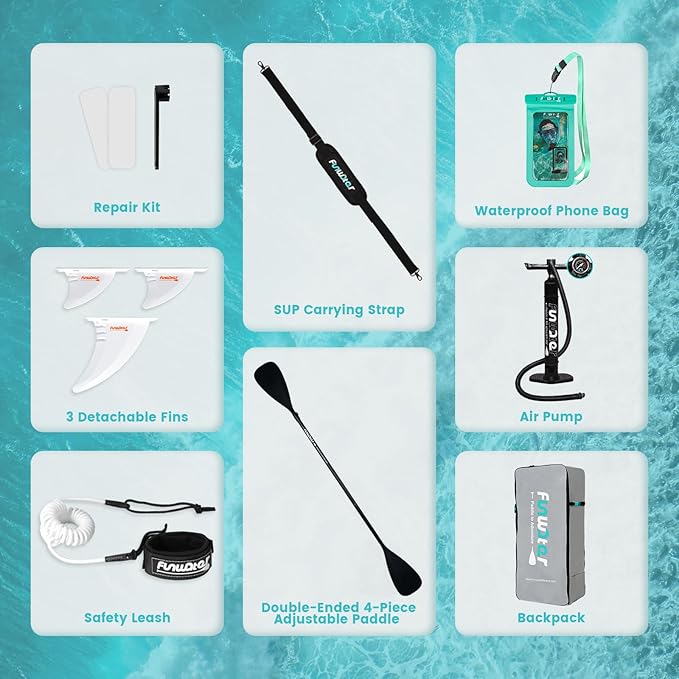 FunWater Inflatable Stand Up Paddle Board with Premium SUP Paddleboard Accessories, Anti-Slip EVA Deck, 11'/10'6'' Paddle Boards for Adults & Youth of All Skill Levels