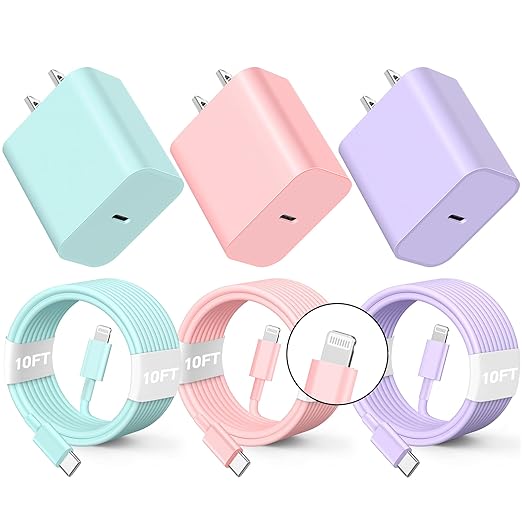 Compatible with iPhone Charger Fast Charging, [3Pack 10FT] 20W PD USB C Wall Charger Block with Type C to Lighting Cable Compatible with iPhone 14/13/12 Pro Max/11/XS/XR/X/8/Plus