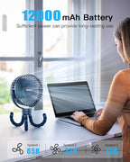 FRIZCOL 12000mAh Portable Stroller Fan, Use As Power Bank, 65H Battery Operated Fan Flexible Tripod Clip On Fans, Detachable Personal Handheld Baby Fans for Stroller, Car seat, Desk, Treadmill (Blue)