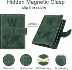 Personalized W Passport Holder Cover Initial Letter Travel Wallet RFID Blocking Passport Cover Credit Card Holder Case Passport Book Holders for Women and Men, Pine Green-W