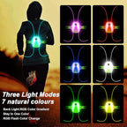 LED Reflective Running Vest Lights for Runners, Running Lights with Front Light, Safety USB Rechargeable Reflective Night Lights For Men/Women Running Walking Cycling, Three Light Modes with 7 Colors