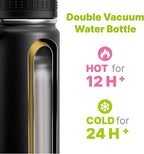12 oz Water Bottle Stainless Steel Vacuum Insulated Wide Mouth Sports Flask, 2 Pack Water Bottle with Leakproof Spout Lid (Orange-Black)