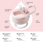 IDEUS Insulated Stainless Steel Water Bottle with 2 Leak-Proof Lids, Thermal Water Flask for Hiking Biking, 18oz, Light Pink