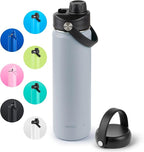 ThermoProof Double-Walled Vacuum Insulated Stainless Steel Water Bottle - Wide Mouth with Chug & Spout Lids, Dishwasher Safe, Reusable, Leakproof, Hot & Cold for Men, Women & Kids - 22oz, Cool Gray