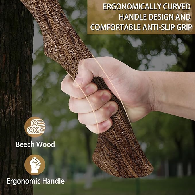 14.3" Hatchet, Camping Axe, Hand Forged Axe with Sheath, Bushcraft Axe with 1065 Carbon Steel and Beech Handle for Wood Splitting and Chopping – Perfect for Outdoor Survival and Adventures