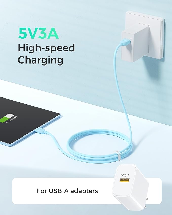 Cable Matters 3-Pack Short USB A to USB C Cable 1ft in Orange Blue Purple, Support Apple CarPlay, Android Auto, USBA to USBC Charging Cable for iPhone 16/15 Pro Max Plus, Galaxy S23