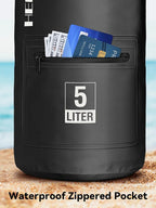 HEETA Waterproof Dry Bag with Front Zippered Pocket for Women Men, 5L/10L/20L/30L/40L Roll Top Lightweight Dry Storage Bag Backpack for Travel, Kayaking, Boating, Rafting, Camping, Hiking & Beach