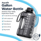 AQUAFIT 1 Gallon Water Bottle with Time Marker - Straw & Chug Lid - BPA Free Gym Water Bottle with Straw - Big Gallon Jug (Galaxy, 128 oz - 2 Lids)