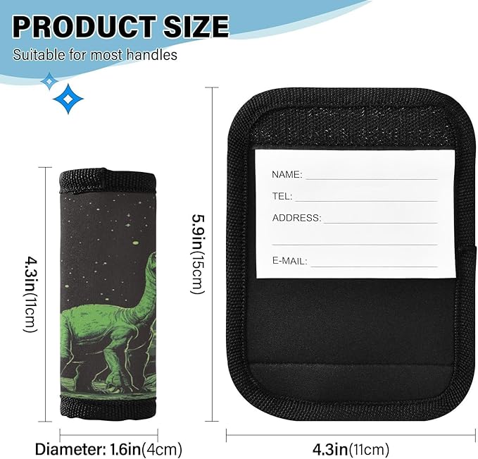 4 PC Luggage Handle Wrap Luggage Handle Covers Tags for Suitcase Bags Travel Luggage Handle Identifier Gripper Green Retro Dinosaur
