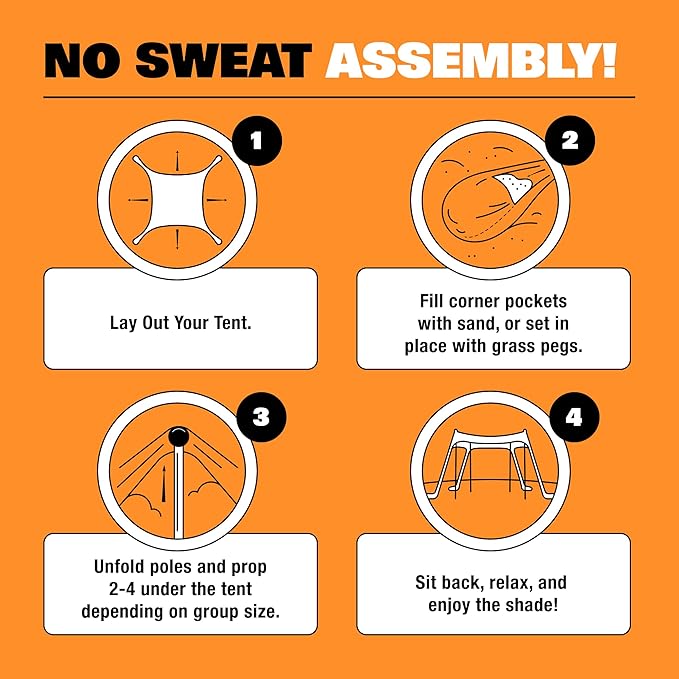 SUN NINJA Beach Tent Sun Shelter UPF50+ - Easy Pop Up Beach Canopy - Outdoor Shade for Camping Trips, Fishing, Backyard Fun Picnics - Sand Shovel, Ground Pegs & Stability Poles