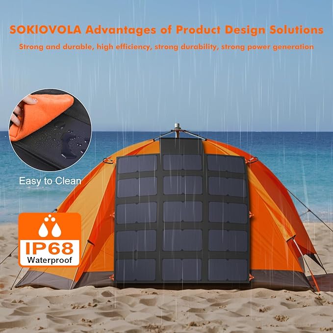 100W Portable Foldable Solar Panel 20V Portable Solar Charger with QC3.0 USB-A & Type-C Output IP68 Waterproof for Cell Phones Camera Outdoor Camping RV Hiking Travel Small Power Station