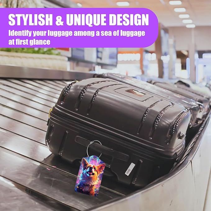 3 Pack Colorful Dog Luggage Tags for Suitcase Cute Animal PU Leather Travel Luggage Tag Privacy Cover ID Label for Women Men Baggage Backpack Handbag School Bag