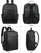 MASINTOR 15.6 inch PU Leather Laptop Backpack Purse for Women, Large College Casual Backpack Travel Bag Black