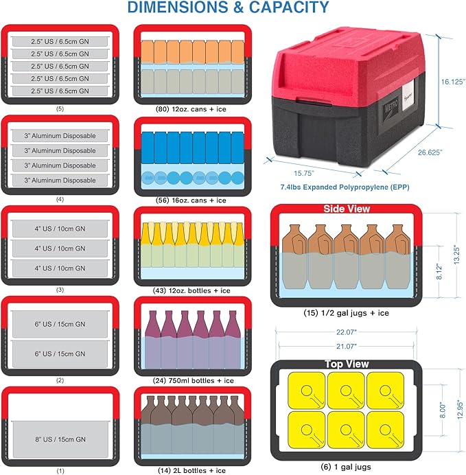 Metro Mightylite ML180XL Top Load Insulated Food Carrier - Professional-Grade Multipurpose Pan Carrier, Insulated Cooler and Food Warmer with Extra Capacity Lid - 45 qt or 5 Pan Capacity