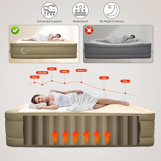 Twin XL Air Mattress with USB Rechargeable Built-in Pump, Wireless Inflatable Airbed, FlexWeave Tech for 1100 lbs Enhanced Support, Portable for Home & Camping, Leak Proof Design, Carry Bag