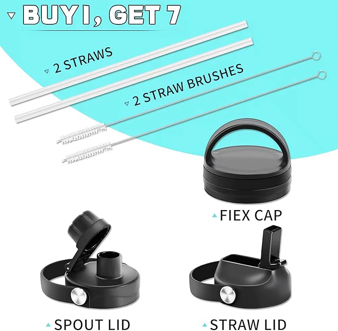 HYDROWION 32oz Water Bottle, Double Wall Vacuum Stainless Steel Insulated Water Flask with Straw Lid, Spout Lid and Flex Cap(Cold for 48 Hrs, Hot for 24 Hrs), Leakproof Travel Thermo Mug, Mint&Cobalt