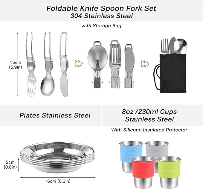 Lixada 33PCS Camping Cookware Kit Cookware Mess Kit Outdoor Cooking Utensils Kit with Tableware Collapsible Bowl Pan for Family Hiking Travel Picnic Fork